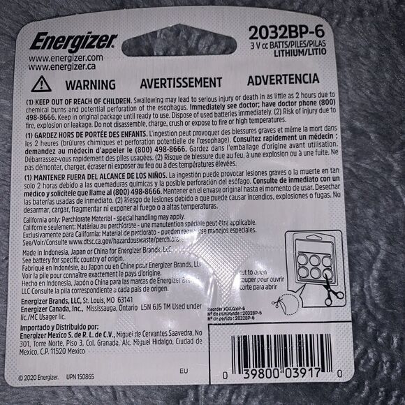 Energizer CR2032 3V Lithium Coin Cell 2032 Watch Battery 6 Count - Picture 2 of 2